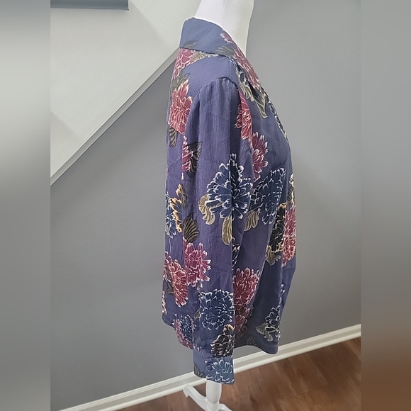 Emelia Floral Cottage Core Wrap Long Sleeve Blouse Sz Large Lightweight - Picture 6 of 9